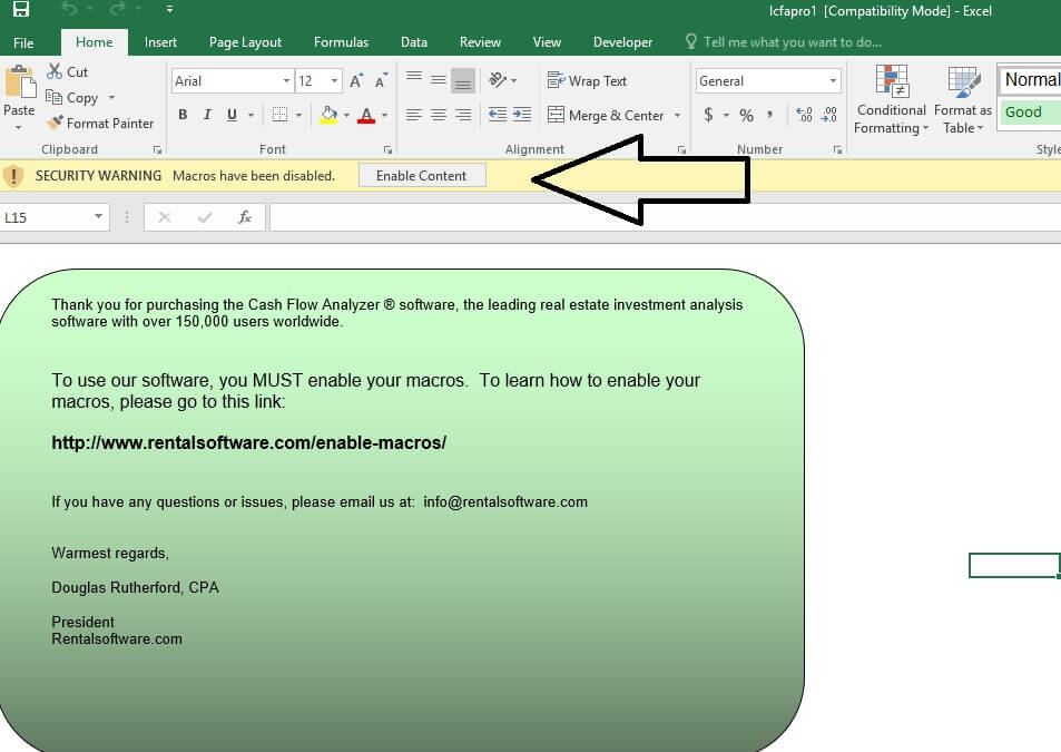 Excel 2016 Enable Macro